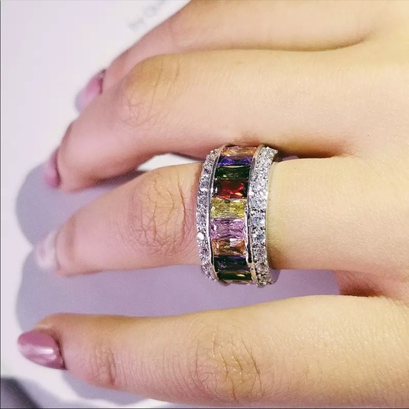 colorful cubic zircon wedding eternity band
